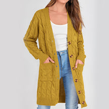 ZhiKnit Long Sleeve Cable Knit Long Cardigan for Women 2025 Fall Winter Chunky Open Front Button Sweaters with Pockets