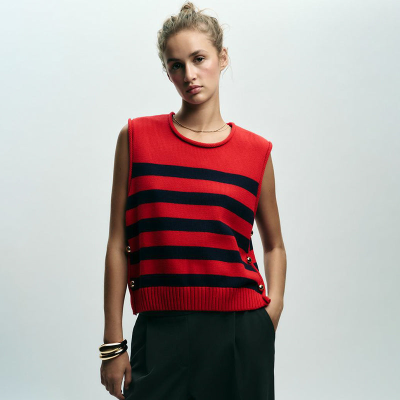 ZhiKnit Women's Round Neck Sleeveless Pullover Ribbed Knit Sweater Vest Top