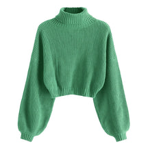 ZhiKnit Women's Cropped Turtleneck Sweater Lantern Sleeve Ribbed Knit Pullover Sweater Jumper