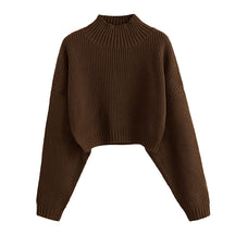 ZhiKnit Women's Cropped Turtleneck Sweater Lantern Sleeve Ribbed Knit Pullover Sweater Jumper