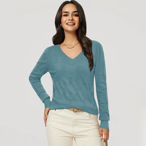 ZhiKnit Women's Soft V Neck Long Sleeve Fall Casual Regular Fit Sweater Tops