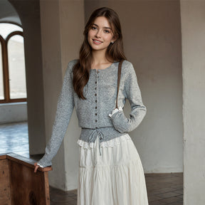 ZhiKnit Womens Fall Button Down Cardigans Chunky Knit Ruffle Open Front Cropped Cardigan Sweaters Soft Long Sleeve Tops