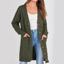 ZhiKnit Long Sleeve Cable Knit Long Cardigan for Women 2025 Fall Winter Chunky Open Front Button Sweaters with Pockets