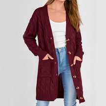 ZhiKnit Long Sleeve Cable Knit Long Cardigan for Women 2025 Fall Winter Chunky Open Front Button Sweaters with Pockets