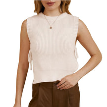 ZhiKnit Women's Tie Side Sweater Vest Tops Split Hem Knitted Sleeveless Crew Neck Tank Fall Top