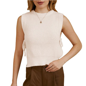 ZhiKnit Women's Tie Side Sweater Vest Tops Split Hem Knitted Sleeveless Crew Neck Tank Fall Top
