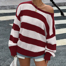 ZhiKnit Women's 2025 Fall Long Sleeve Oversized Striped Color Block Comfy Loose Crew Neck Knitted Pullover Sweater