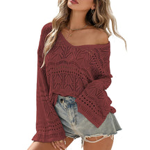 ZhiKnit Womens Spring Summer Crochet Bell Sleeve Tops Off The Shoulder Knit Sweater Top Beach Cover Up