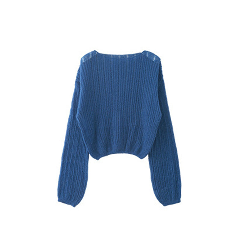 ZhiKnit Women See Through Crew Neck Sheer Mesh Knitted Sweater Solid Basic Long Sleeve Loose Fit Knit Pullover Jumper Top