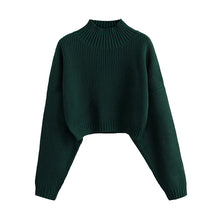 ZhiKnit Women's Cropped Turtleneck Sweater Lantern Sleeve Ribbed Knit Pullover Sweater Jumper