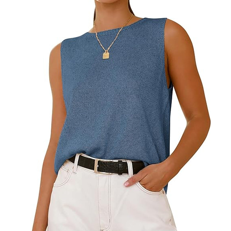 ZhiKnit Women's Sleeveless Sweater Vest 2025 Summer Crew Neck Ribbed Knit Lightweight Pullover Casual Loose Fit Tank Tops