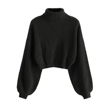 ZhiKnit Women's Cropped Turtleneck Sweater Lantern Sleeve Ribbed Knit Pullover Sweater Jumper