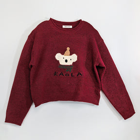 ZhiKnit Women's cartoon teddy bear Christmas sweater paired with innovative printed round neck sweater pullover