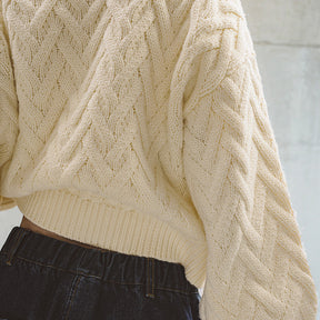 ZhiKnit Womens Sweaters Fall 2025 Cable Knit Long Sleeve Crewneck Oversized Sweater Chunky Pullover Loose Outfits