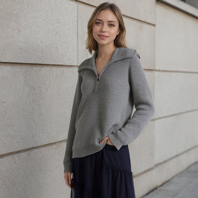 ZhiKnit Quarter Zip Pullover Sweaters for Women Trendy V Neck Long Sleeve Fall Sweaters Solid Knit Chunky Sweater