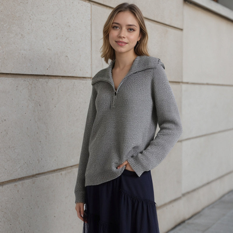 ZhiKnit Quarter Zip Pullover Sweaters for Women Trendy V Neck Long Sleeve Fall Sweaters Solid Knit Chunky Sweater