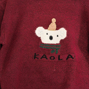 ZhiKnit Women's cartoon teddy bear Christmas sweater paired with innovative printed round neck sweater pullover