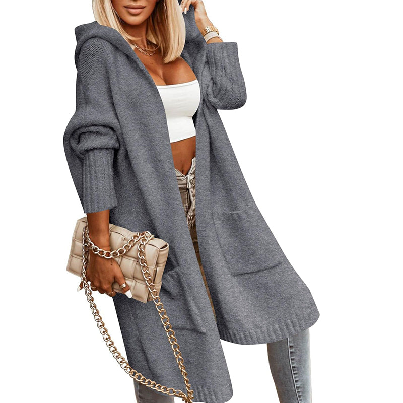 ZhiKnit Womens Long Cardigans Cable Knitted Open Front Oversized Hooded Outerwear Sweater Coat