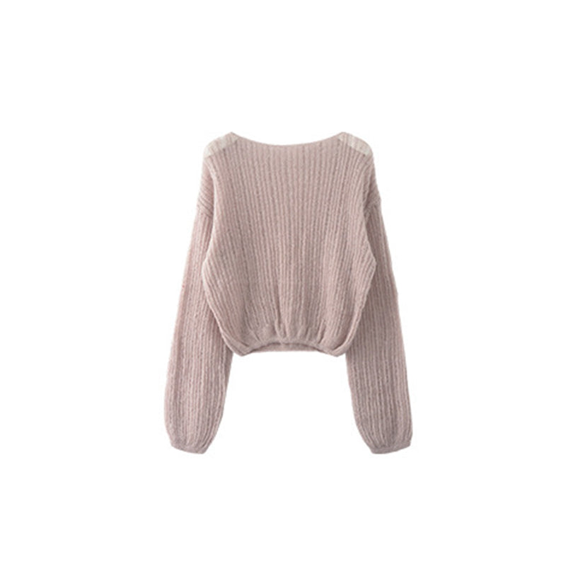 ZhiKnit Women See Through Crew Neck Sheer Mesh Knitted Sweater Solid Basic Long Sleeve Loose Fit Knit Pullover Jumper Top