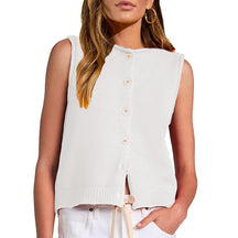 ZhiKnit Womens Casual Crew Neck Sleeveless Sweater Vests 2025 Fall Button Down Ribbed Knit Tank Tops Loose Trendy Cardigans