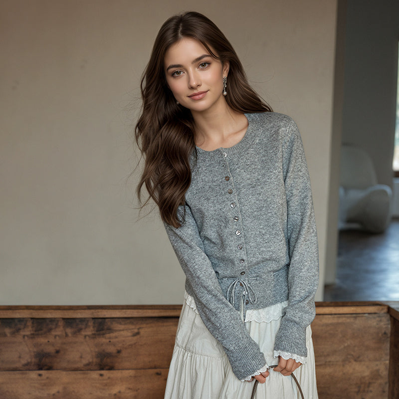 ZhiKnit Womens Fall Button Down Cardigans Chunky Knit Ruffle Open Front Cropped Cardigan Sweaters Soft Long Sleeve Tops