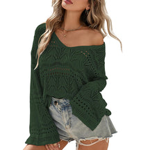 ZhiKnit Womens Spring Summer Crochet Bell Sleeve Tops Off The Shoulder Knit Sweater Top Beach Cover Up