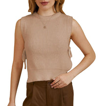 ZhiKnit Women's Tie Side Sweater Vest Tops Split Hem Knitted Sleeveless Crew Neck Tank Fall Top