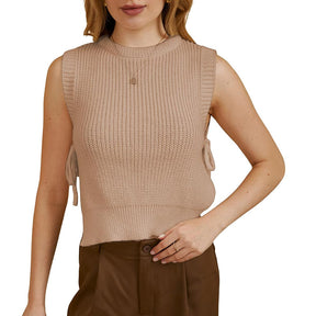 ZhiKnit Women's Tie Side Sweater Vest Tops Split Hem Knitted Sleeveless Crew Neck Tank Fall Top