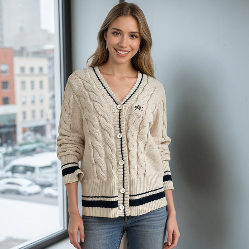 ZhiKnit American retro contrasting coarse needle twisted flower cardigan sweater for women's autumn new slim fit sweater sweater sweater