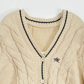 ZhiKnit American retro contrasting coarse needle twisted flower cardigan sweater for women's autumn new slim fit sweater sweater sweater