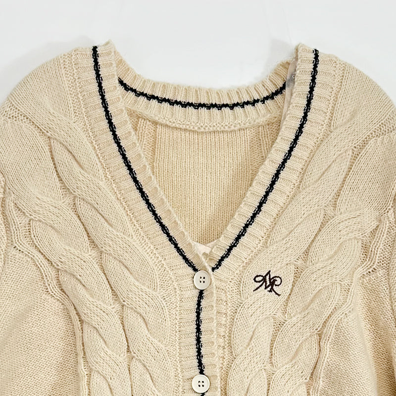 ZhiKnit American retro contrasting coarse needle twisted flower cardigan sweater for women's autumn new slim fit sweater sweater sweater
