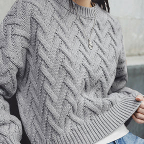 ZhiKnit Womens Sweaters Fall 2025 Cable Knit Long Sleeve Crewneck Oversized Sweater Chunky Pullover Loose Outfits