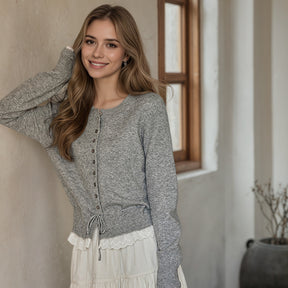 ZhiKnit Womens Fall Button Down Cardigans Chunky Knit Ruffle Open Front Cropped Cardigan Sweaters Soft Long Sleeve Tops
