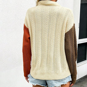 ZhiKnit Womens Patchwork Sweater Half Button Collar Textured Knit Long Sleeve Pullover Loose Fit Tops