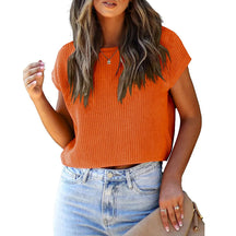 ZhiKnit Womens Summer Cropped Sweater Vest Trendy Cap Sleeve Crop Tops Crew Neck Loose Knit Tank Top
