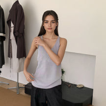 ZhiKnit Women's Non See Through Double V-Neck Fall Casual Tank 2025
