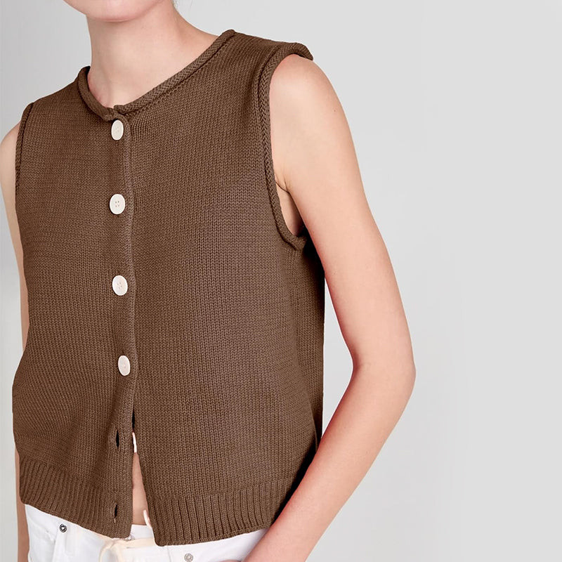ZhiKnit Womens Casual Crew Neck Sleeveless Sweater Vests 2025 Fall Button Down Ribbed Knit Tank Tops Loose Trendy Cardigans