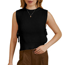 ZhiKnit Women's Tie Side Sweater Vest Tops Split Hem Knitted Sleeveless Crew Neck Tank Fall Top