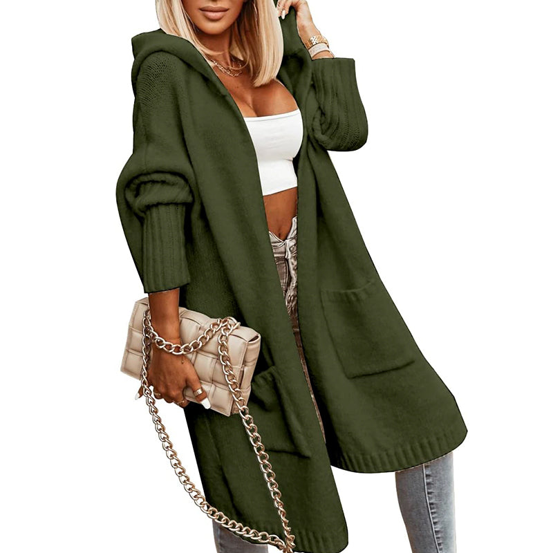 ZhiKnit Womens Long Cardigans Cable Knitted Open Front Oversized Hooded Outerwear Sweater Coat