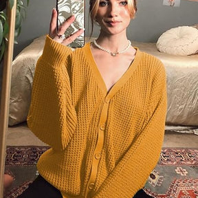 ZhiKnit Cardigan Sweaters for Women 100% Cotton Button-Down Long Sleeve Oversized Knit Outerwear