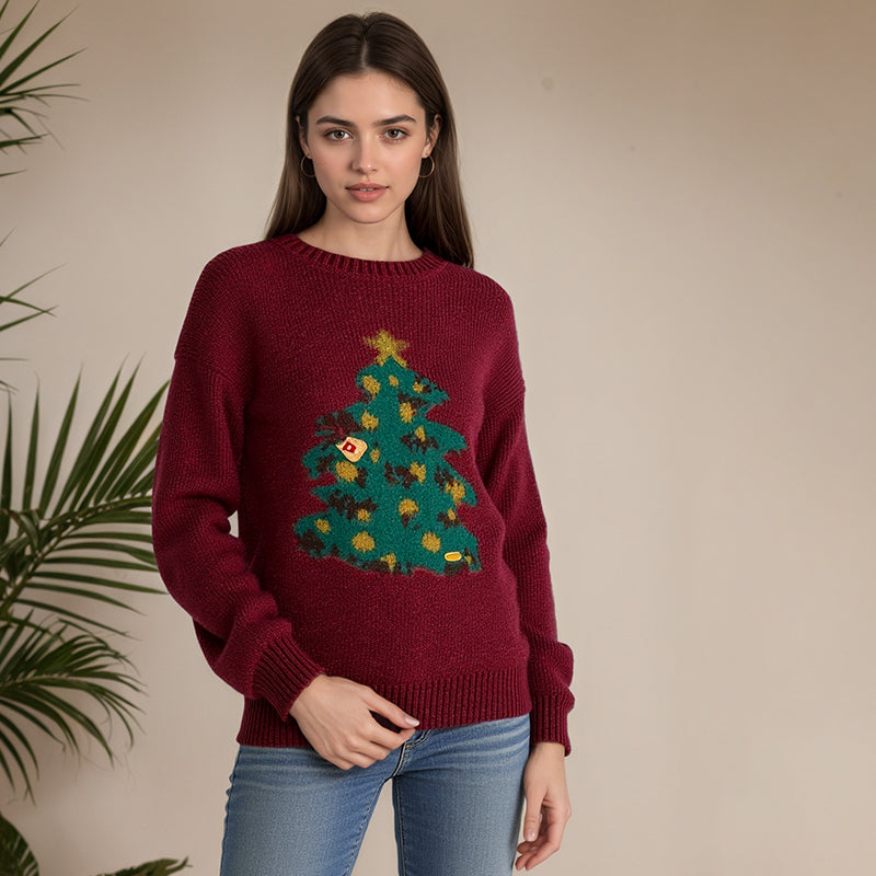 ZhiKnit Women's Christmas sweater paired with innovative printed round neck sweater pullover neck sweater
