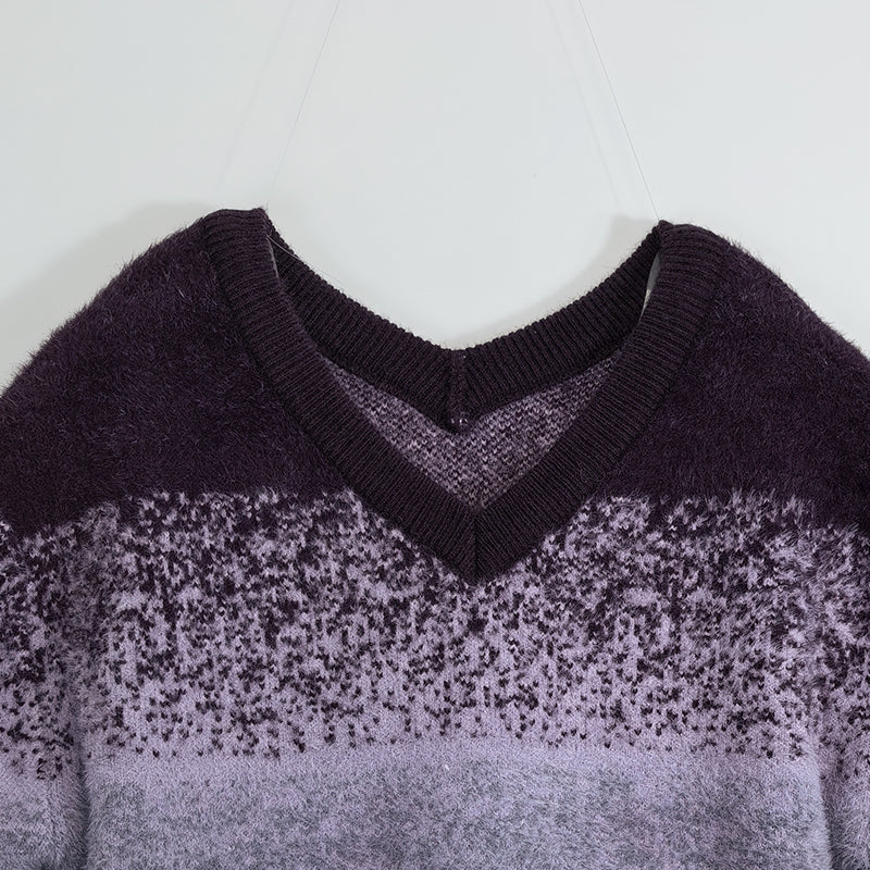 Women's Striped Colorful Sweater Long Sleeves V territory CrewNeck