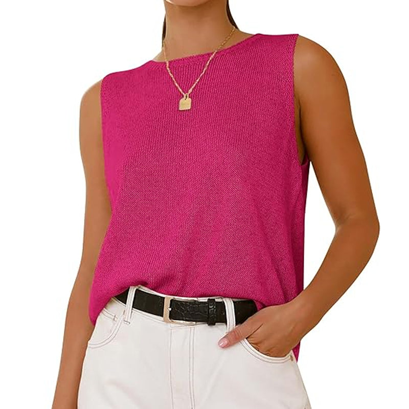 ZhiKnit Women's Sleeveless Sweater Vest 2025 Summer Crew Neck Ribbed Knit Lightweight Pullover Casual Loose Fit Tank Tops