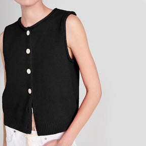 ZhiKnit Womens Casual Crew Neck Sleeveless Sweater Vests 2025 Fall Button Down Ribbed Knit Tank Tops Loose Trendy Cardigans
