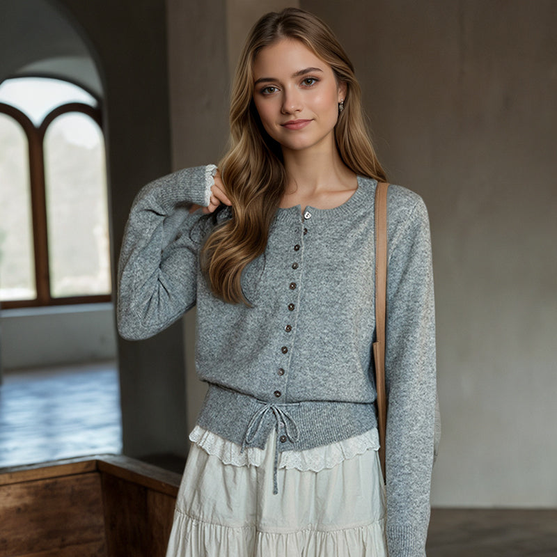 ZhiKnit Womens Fall Button Down Cardigans Chunky Knit Ruffle Open Front Cropped Cardigan Sweaters Soft Long Sleeve Tops