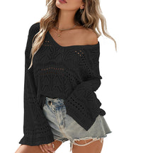 ZhiKnit Womens Spring Summer Crochet Bell Sleeve Tops Off The Shoulder Knit Sweater Top Beach Cover Up