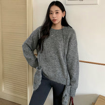 ZhiKnit Women's 2025 Fall Sweaters Casual Crew Neck Long Sleeve Pullover Tops Ribbed Knit Loose Fit Winter Clothes