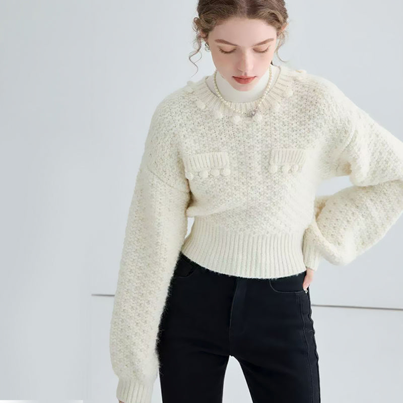 ZhiKnit Womens Turtleneck Sweater Heart Pom Pom Pullover Sweaters Long Sleeve Loose Chunky Knit Sweater Tops