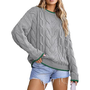 ZhiKnit Sweaters for Women Trendy Crewneck Long Sleeve Color Block Sweater Tops Fall 2025 Chunky Cable Knit Pullover Sweaters