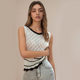 ZhiKnit  Women's Crochet Crew Neck Tops Ruffle Scallop Sleeveless Sweater Vest